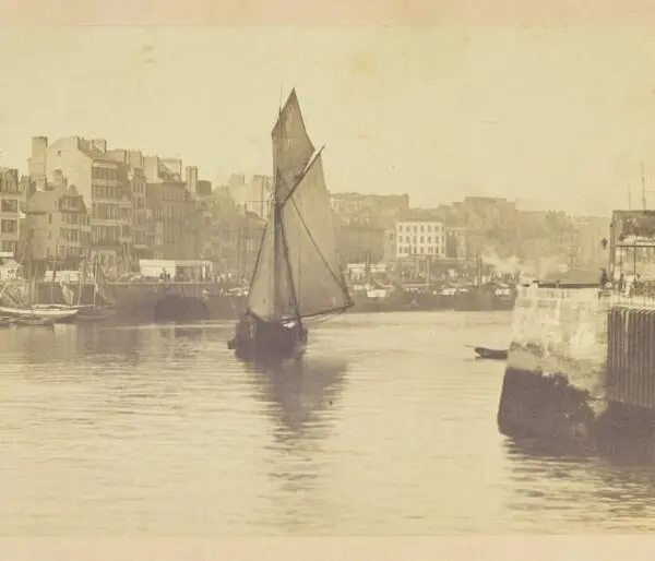 Onésippe AGUADO, Vue du port du Havre avec vue de l’hôtel de l’Amirauté, 1863.