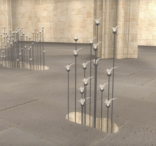 Olga Kisseleva, La zone, esquissse installaton, champ de fleurs